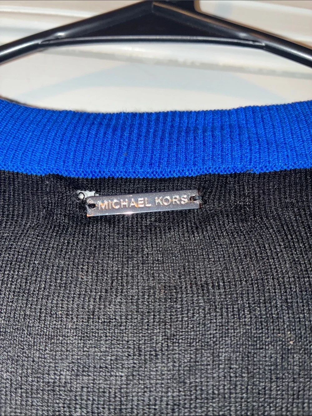 Michael Kors Blue and Black V-Neck Colorblock Sweater